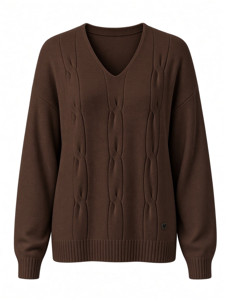 Dámsky pulóver s výstrihom do V s osmičkovým vzorom MINORITY CHOCOLATE MELANGE Tmavohnedá s.WEAR 1